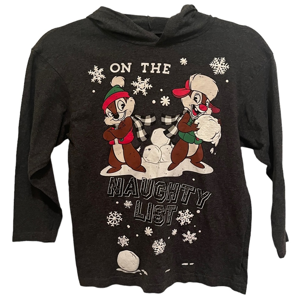 Disney chip and dale on naughty list hooded long sleeve shirt size Medium